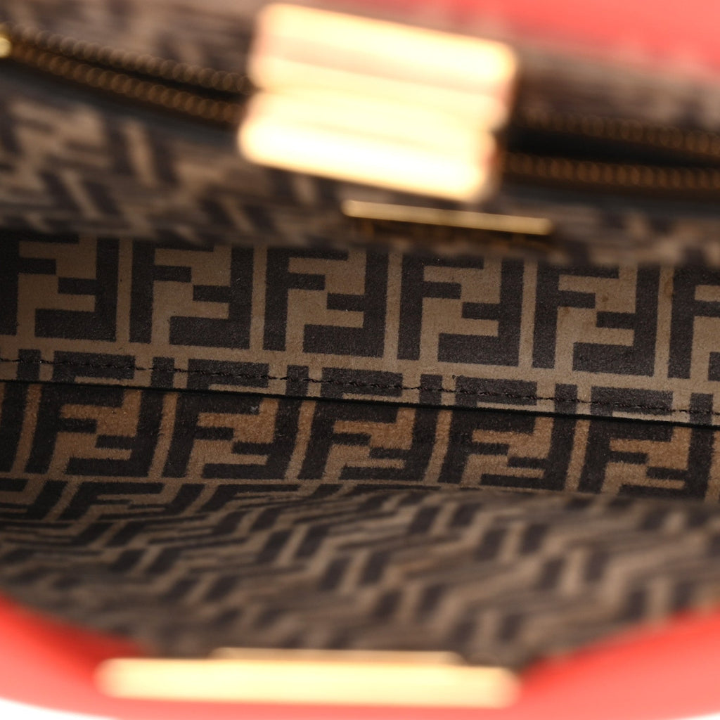 Vitello Seta Suede FF Mini Peekaboo Iconic Satchel Tulipano Miele Moro