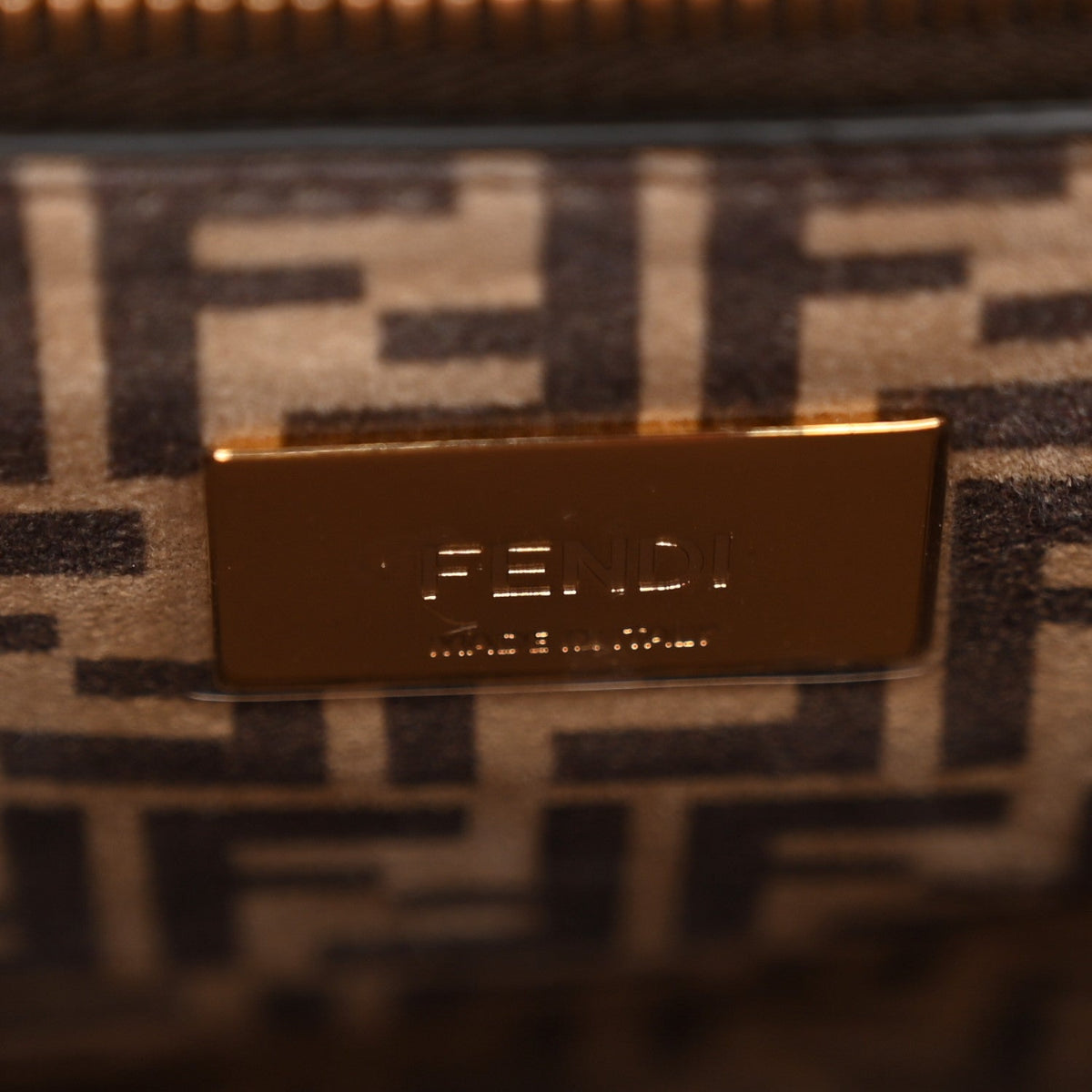 Vitello Seta Suede FF Mini Peekaboo Iconic Satchel Tulipano Miele Moro
