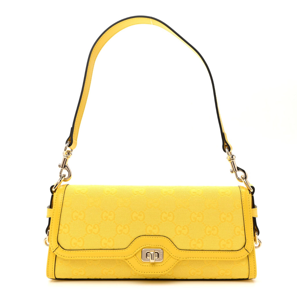 GG Monogram Textured Dollar Calfskin Small Luce Shoulder Bag Yellow
