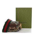 GG Supreme Monogram Azalea Calfskin Web Horsebit 1955 Wallet On Strap Beige Ebony Brown Sugar