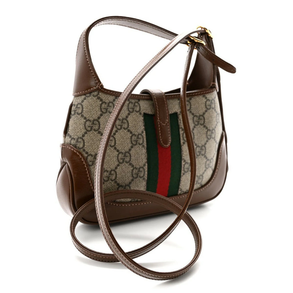 GG Supreme Monogram Azalea Calfskin Web Mini Jackie 1961 Hobo Beige Ebony Brown Sugar