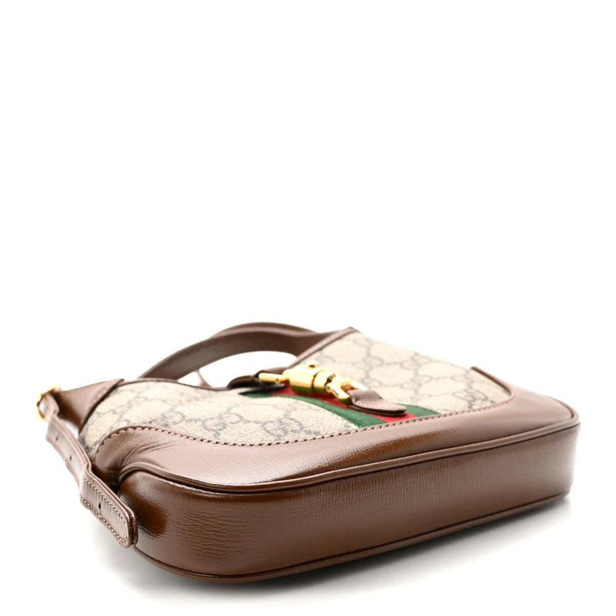 GG Supreme Monogram Azalea Calfskin Web Mini Jackie 1961 Hobo Beige Ebony Brown Sugar