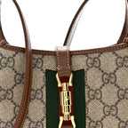 GG Supreme Monogram Azalea Calfskin Web Mini Jackie 1961 Hobo Beige Ebony Brown Sugar