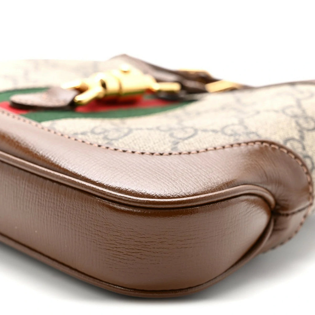 GG Supreme Monogram Azalea Calfskin Web Mini Jackie 1961 Hobo Beige Ebony Brown Sugar