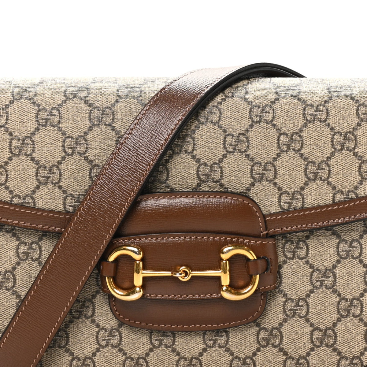 GG Supreme Monogram Horsebit 1955 Shoulder Bag Beige Brown Sugar Beige Brown Sugar
