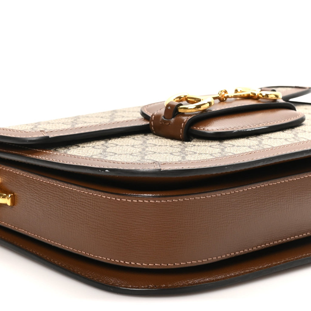 GG Supreme Monogram Horsebit 1955 Shoulder Bag Beige Brown Sugar Beige Brown Sugar