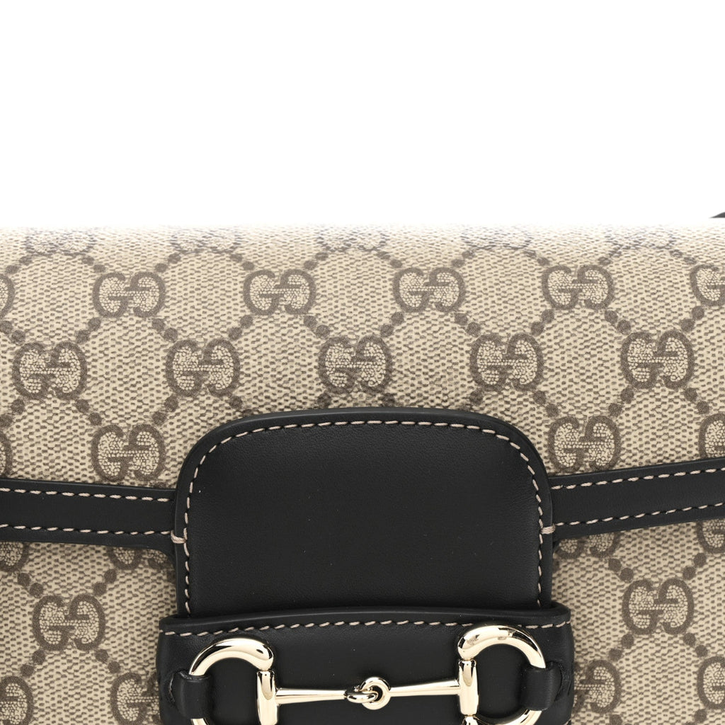 GG Supreme Monogram Horsebit 1955 Soft Small Shoulder Bag Beige Black