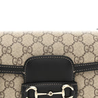 GG Supreme Monogram Horsebit 1955 Soft Small Shoulder Bag Beige Black