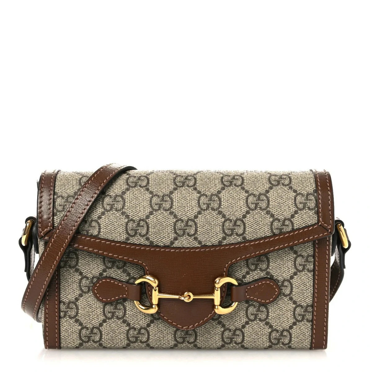 GG Supreme Monogram Mini Horsebit 1956 Shoulder Bag Beige Brown Sugar