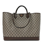 GG Supreme Monogram Textured Calfskin Medium Ophidia Shoulder Tote Bag Beige Ebony New Acero