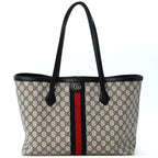 GG Supreme Monogram Textured Calfskin Web Medium Ophidia Shopping Tote Beige Blue