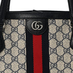 GG Supreme Monogram Textured Calfskin Web Medium Ophidia Shopping Tote Beige Blue