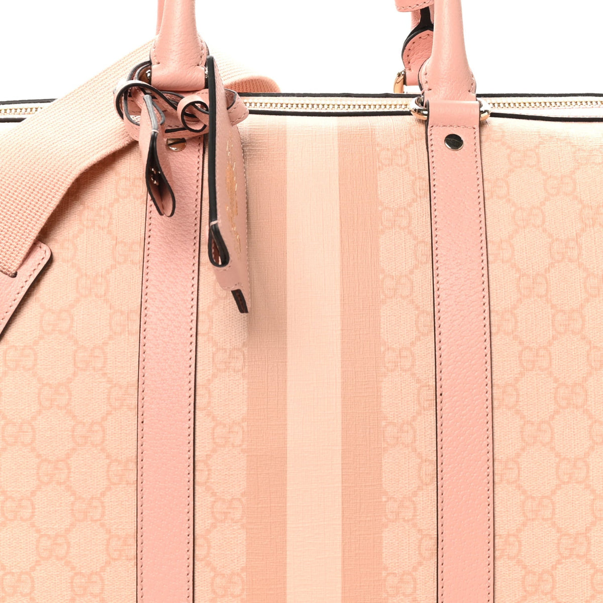 GG Supreme Monogram Textured Dollar Calfskin Web Medium Savoy Duffle Bag Rose Pink