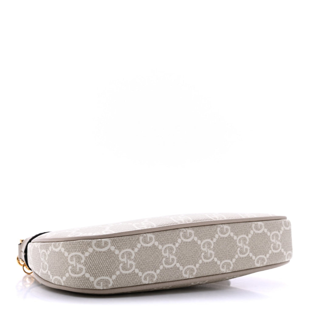 GG Supreme Monogram Textured Dollar Calfskin Web Mini Ophidia GG Handbag Beige Mystic White Oatmea