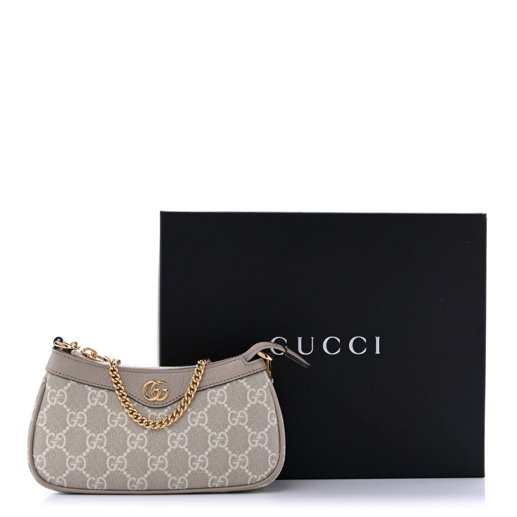 GG Supreme Monogram Textured Dollar Calfskin Web Mini Ophidia GG Handbag Beige Mystic White Oatmea