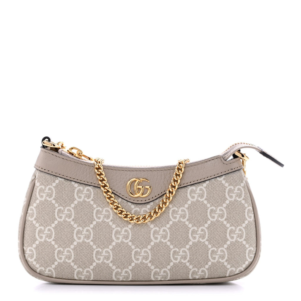 GG Supreme Monogram Textured Dollar Calfskin Web Mini Ophidia GG Handbag Beige Mystic White Oatmea
