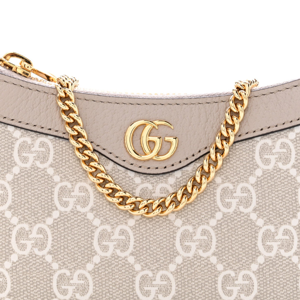 GG Supreme Monogram Textured Dollar Calfskin Web Mini Ophidia GG Handbag Beige Mystic White Oatmea