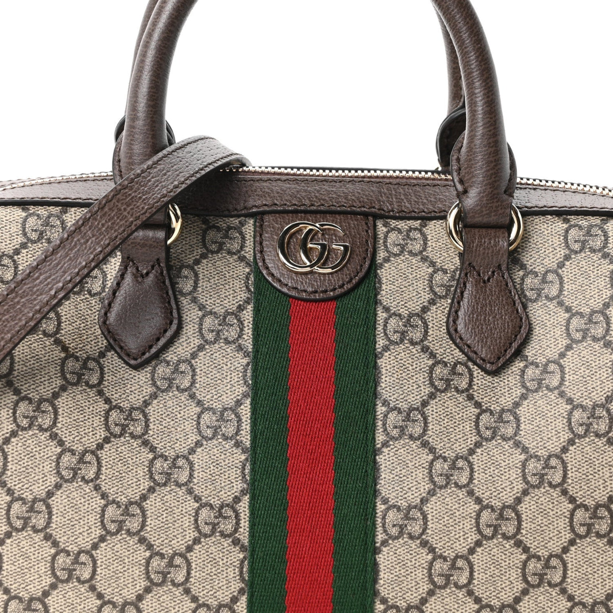 GG Supreme Monogram Web Medium Ophidia Top Handle Bag Beige Ebony New Acero