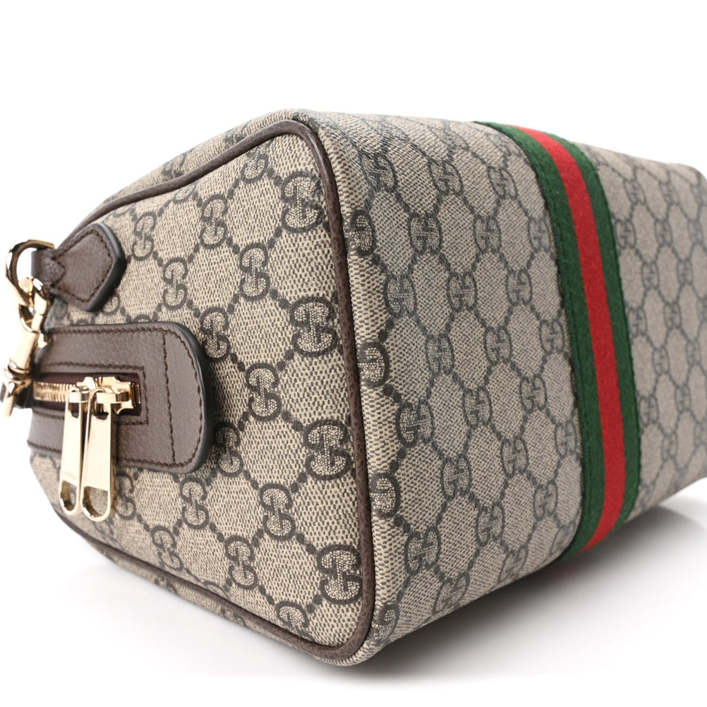 GG Supreme Monogram Web Medium Ophidia Top Handle Bag Beige Ebony New Acero