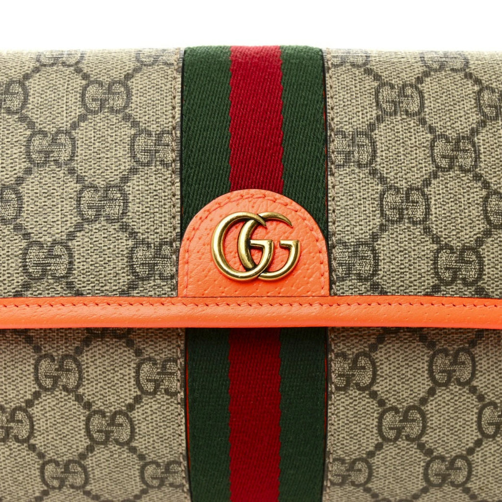 GG Supreme Monogram Web Small Ophidia Belt Bag Beige Ebony Orange Fluo