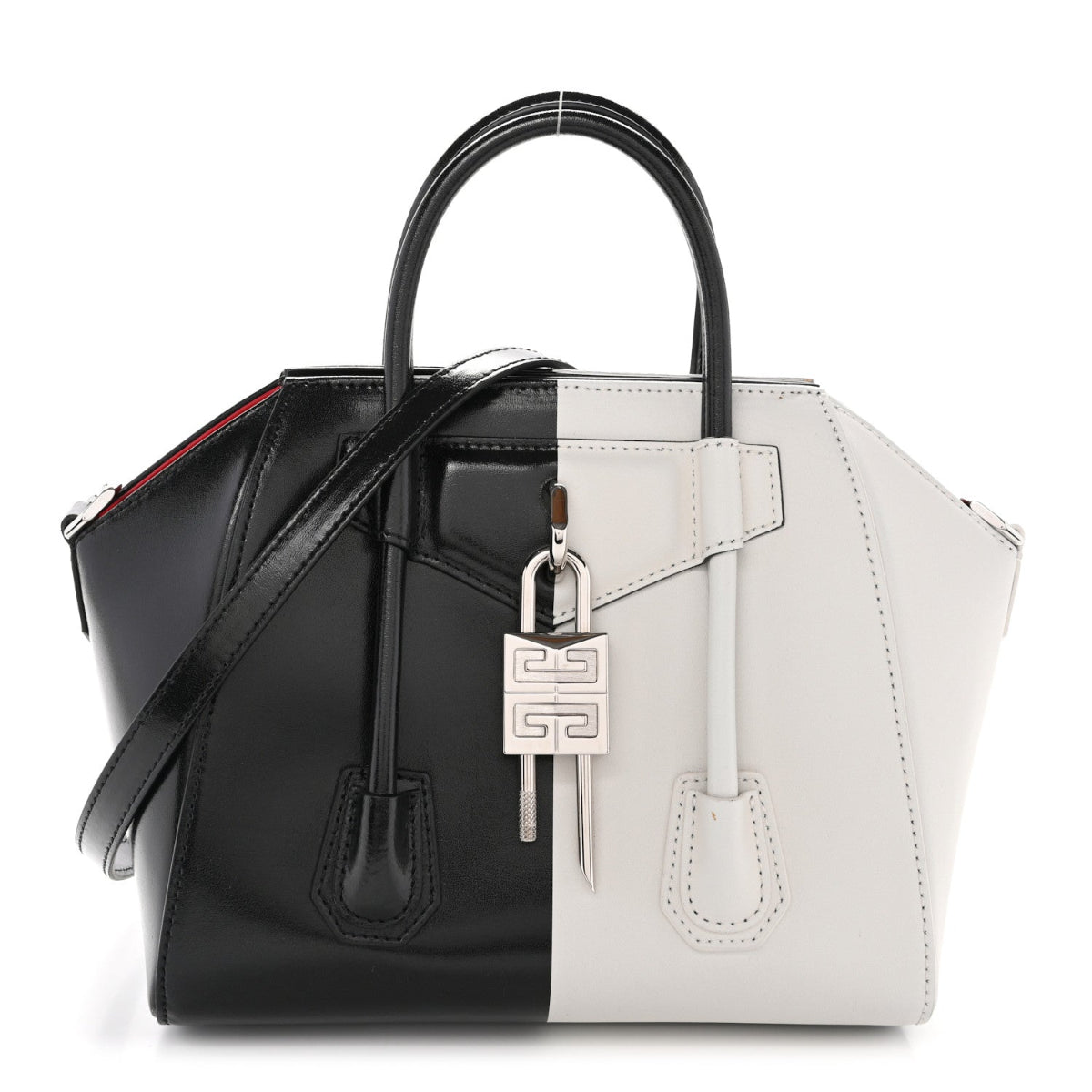 Box Calfskin Mini Lock Antigona Shoulder Bag Black White