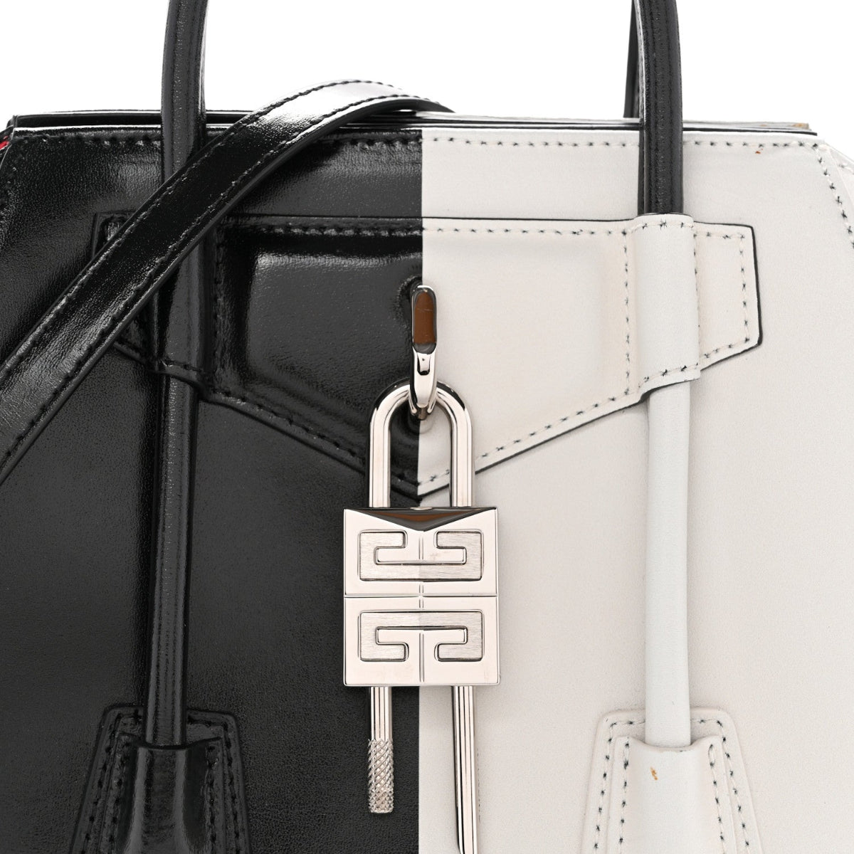 Box Calfskin Mini Lock Antigona Shoulder Bag Black White