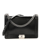Glazed Calfskin Large Boy Flap Black