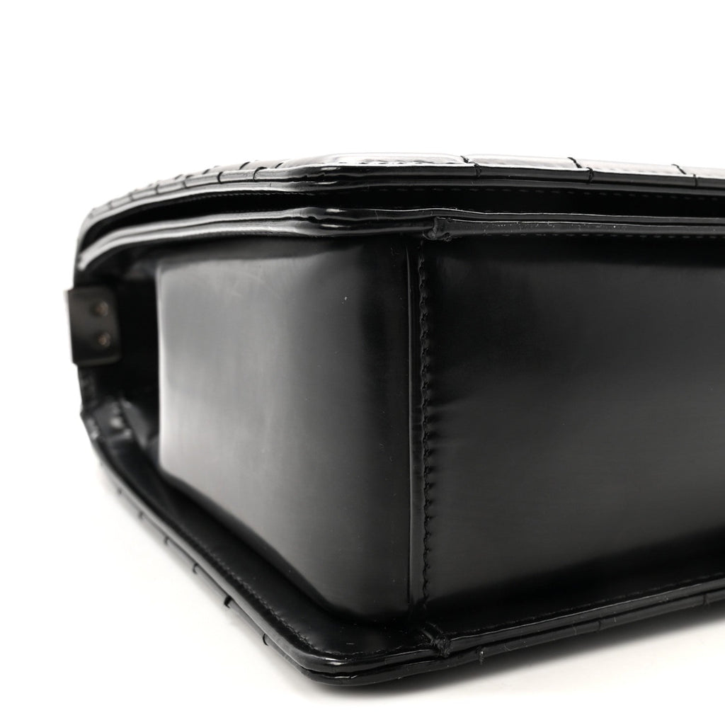 Glazed Calfskin Large Boy Flap Black