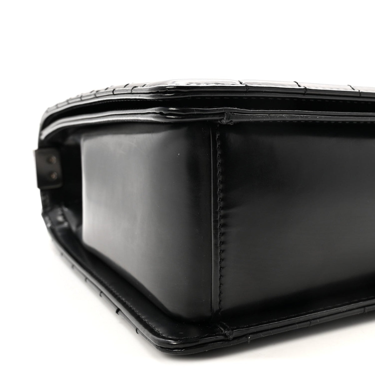 Glazed Calfskin Large Boy Flap Black