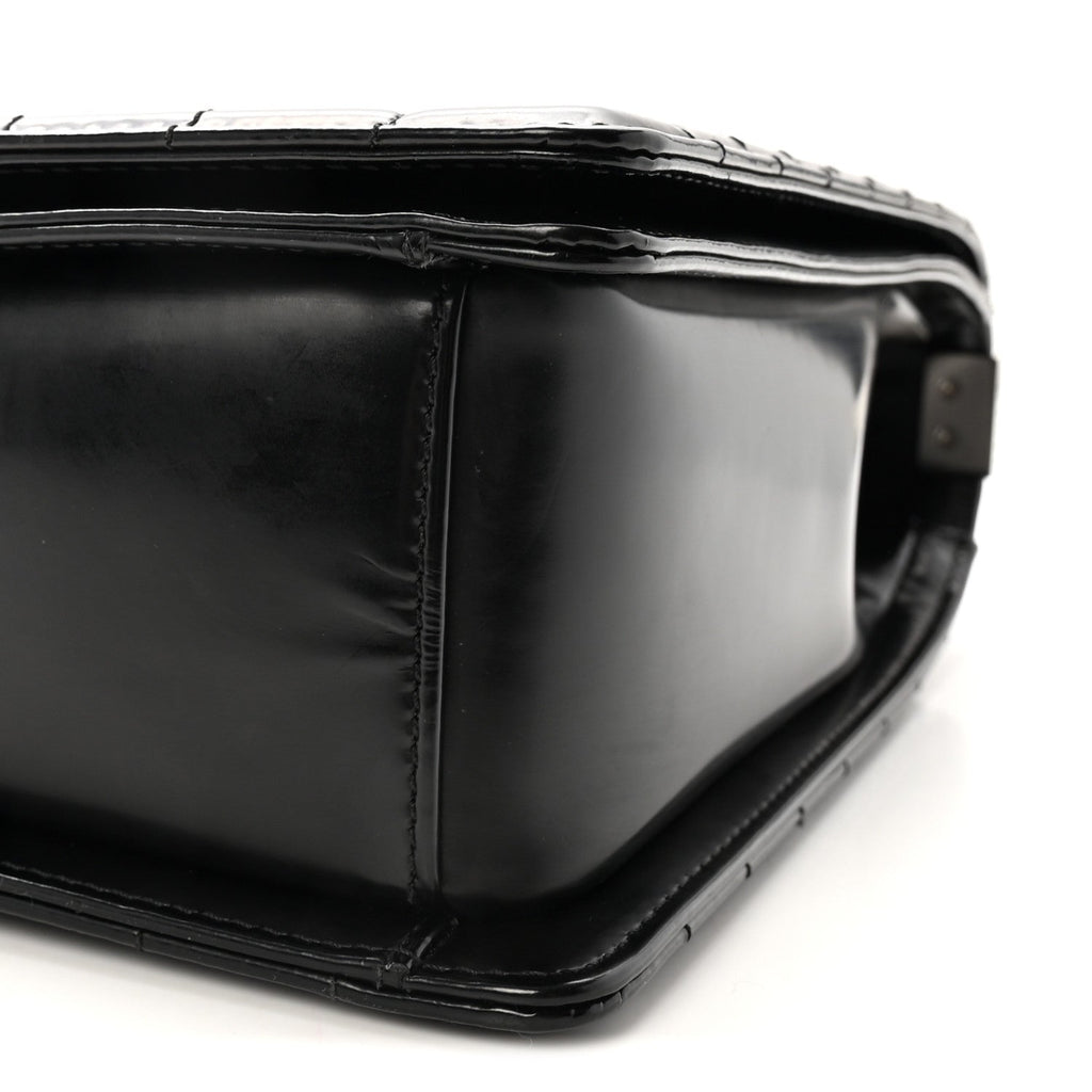 Glazed Calfskin Large Boy Flap Black