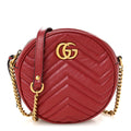 Glazed Calfskin Matelasse Heart Mini GG Marmont Round Shoulder Bag Romantic Cerise