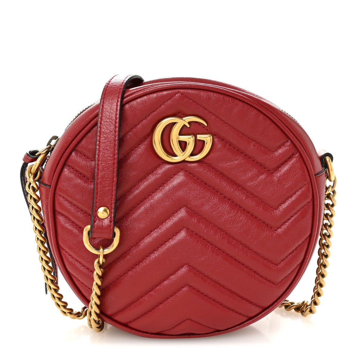 Glazed Calfskin Matelasse Heart Mini GG Marmont Round Shoulder Bag Romantic Cerise