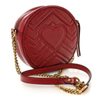 Glazed Calfskin Matelasse Heart Mini GG Marmont Round Shoulder Bag Romantic Cerise