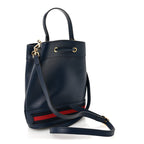 Glazed Textured Calfskin Web Small Ophidia Bucket Bag Blue Agata