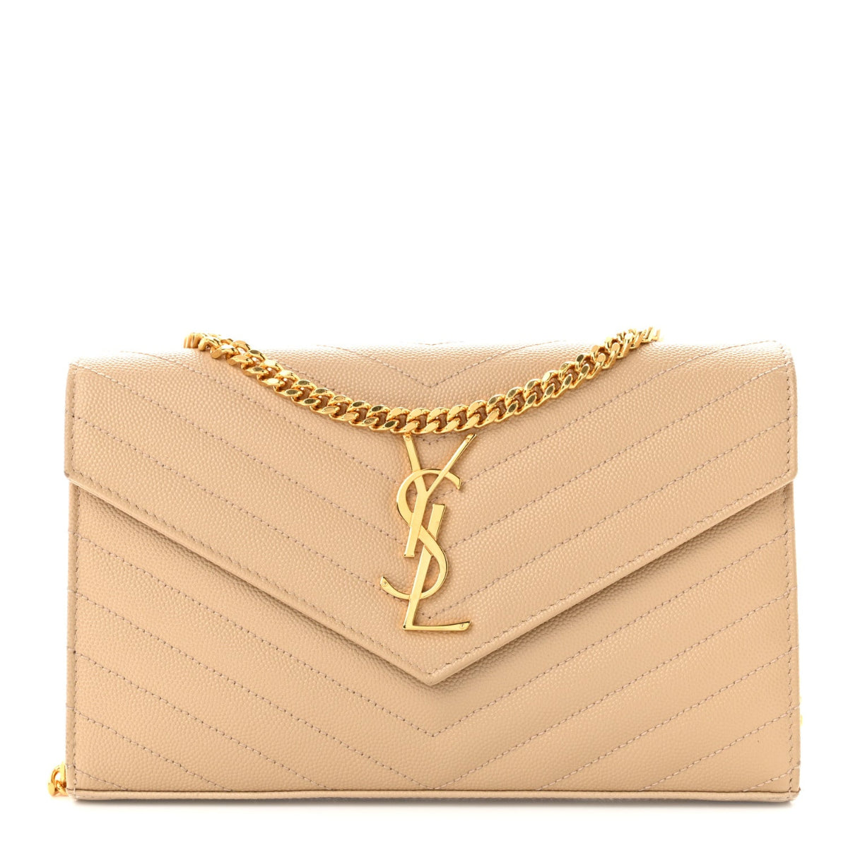 Grain De Poudre Matelasse Chevron Monogram Chain Wallet Nude Powder