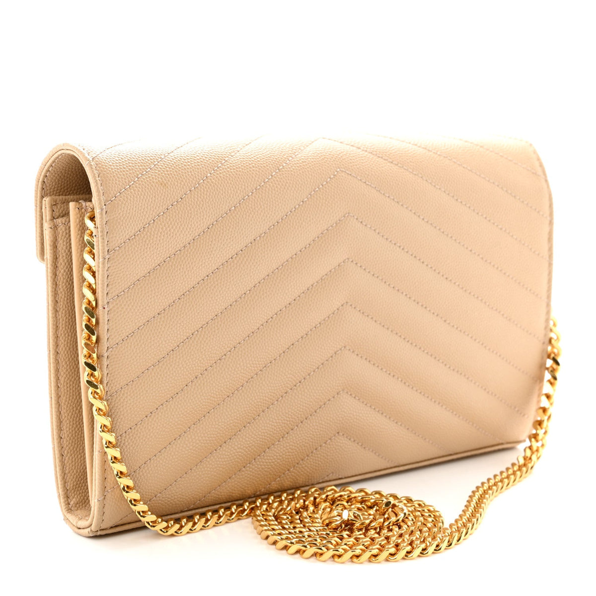 Grain De Poudre Matelasse Chevron Monogram Chain Wallet Nude Powder