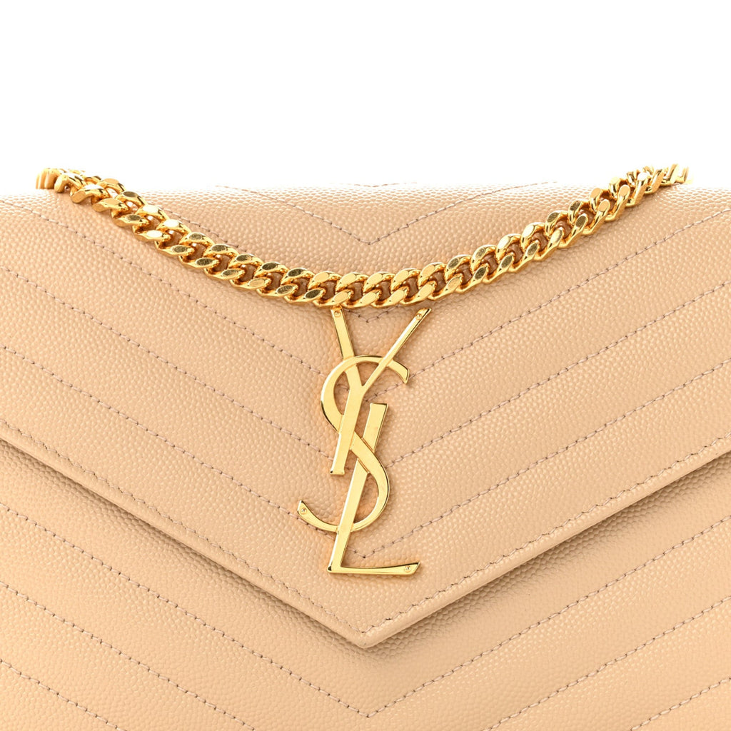Grain De Poudre Matelasse Chevron Monogram Chain Wallet Nude Powder