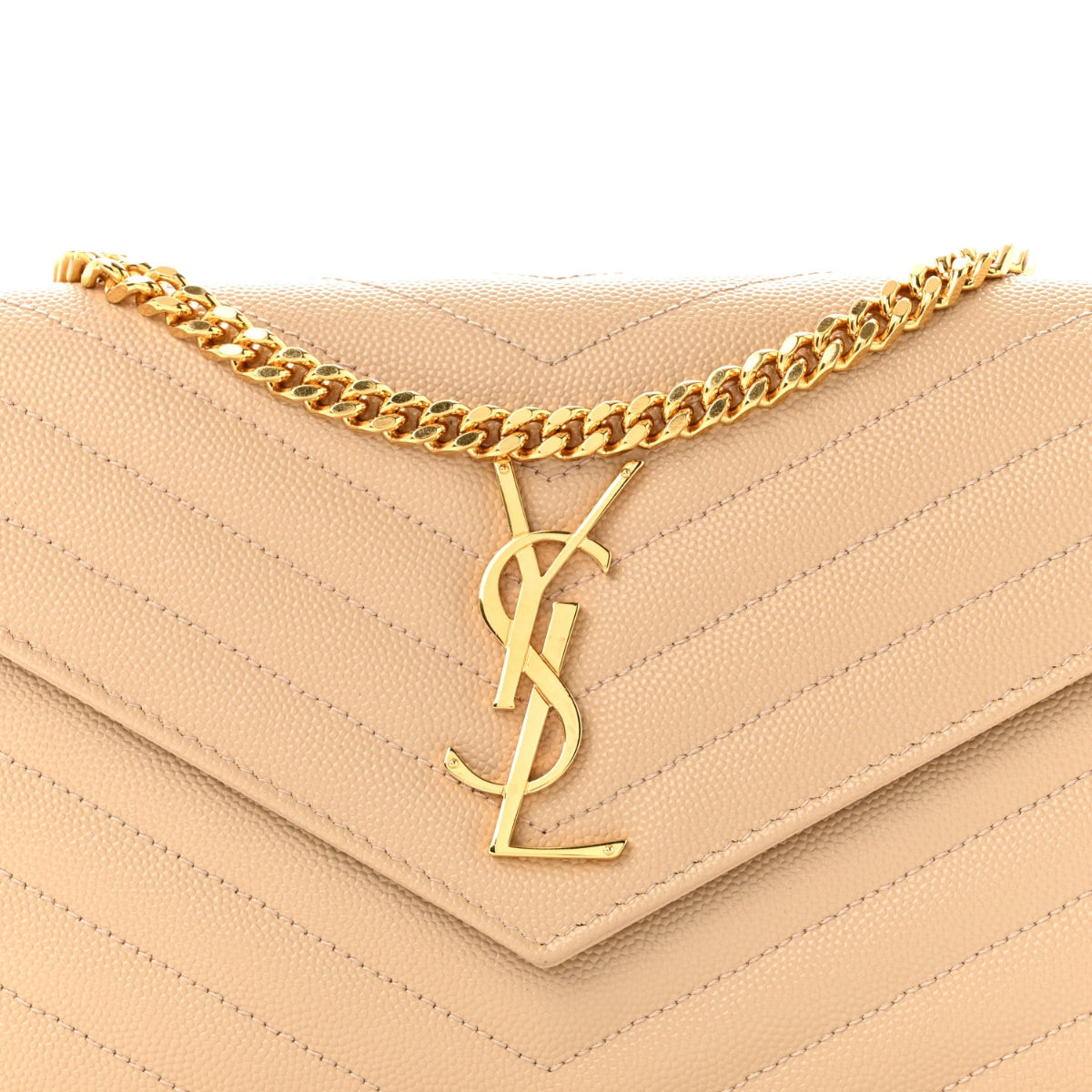 Grain De Poudre Matelasse Chevron Monogram Chain Wallet Nude Powder