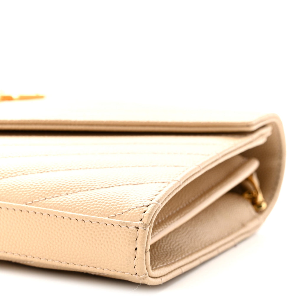 Grain De Poudre Matelasse Chevron Monogram Chain Wallet Nude Powder