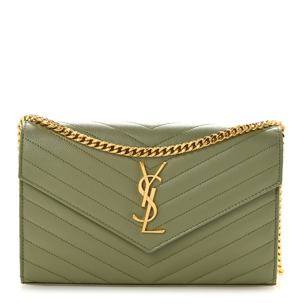 Grain De Poudre Matelasse Chevron Monogram Chain Wallet Pistachio