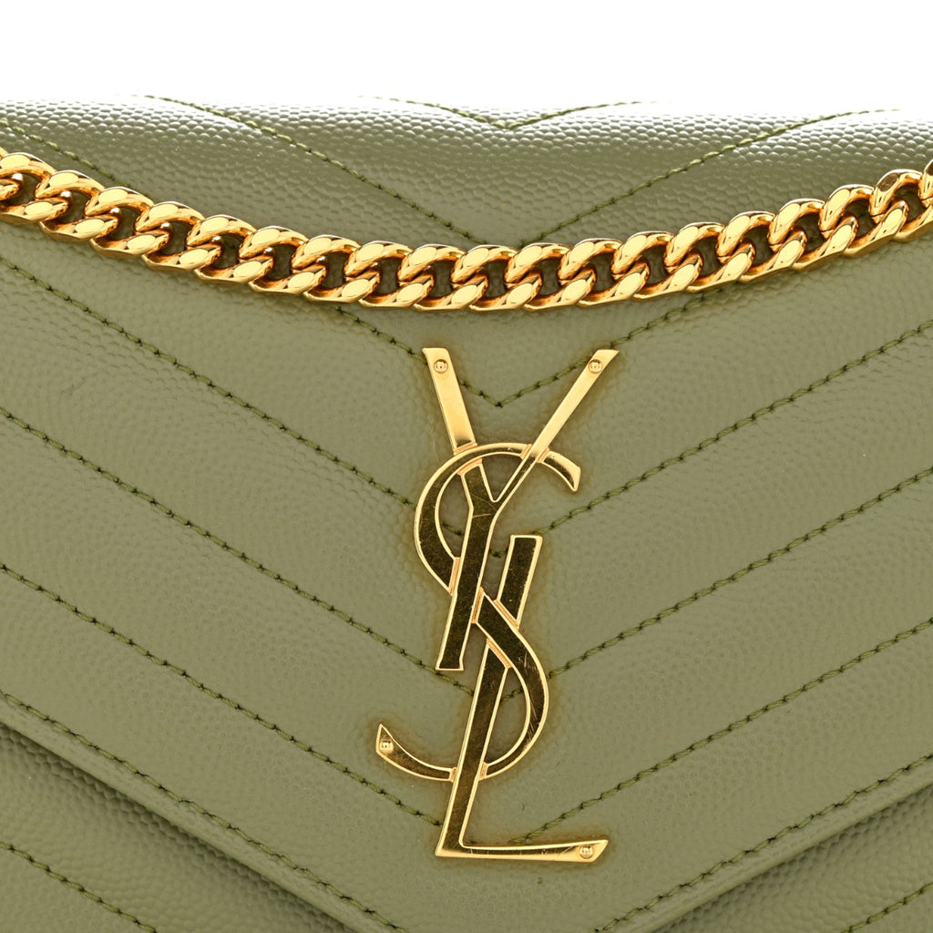 Grain De Poudre Matelasse Chevron Monogram Chain Wallet Pistachio