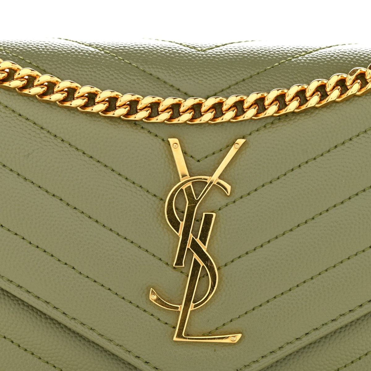 Grain De Poudre Matelasse Chevron Monogram Chain Wallet Pistachio