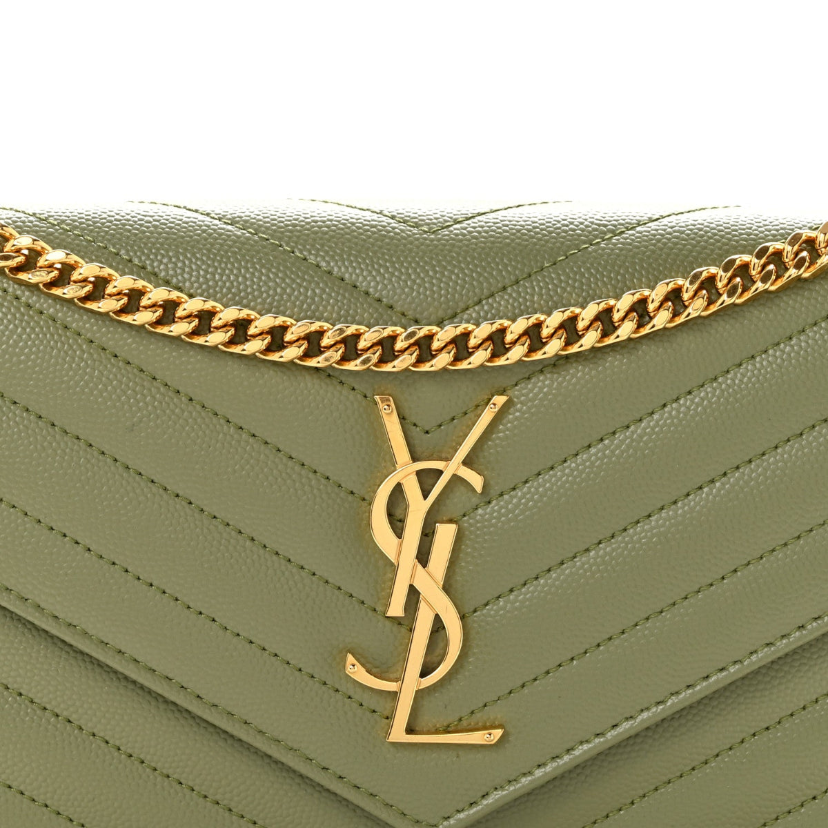 Grain De Poudre Matelasse Chevron Monogram Chain Wallet Pistachio