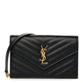 Grain De Poudre Matelasse Chevron Monogram Envelope Chain Wallet Black