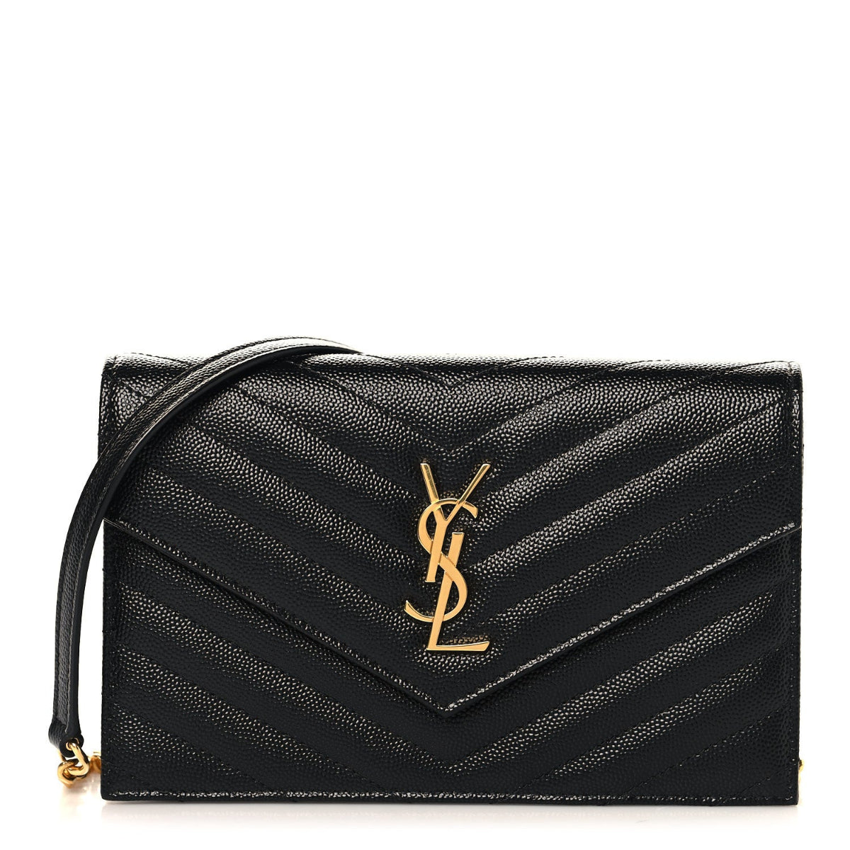 Grain De Poudre Matelasse Chevron Monogram Envelope Chain Wallet Black
