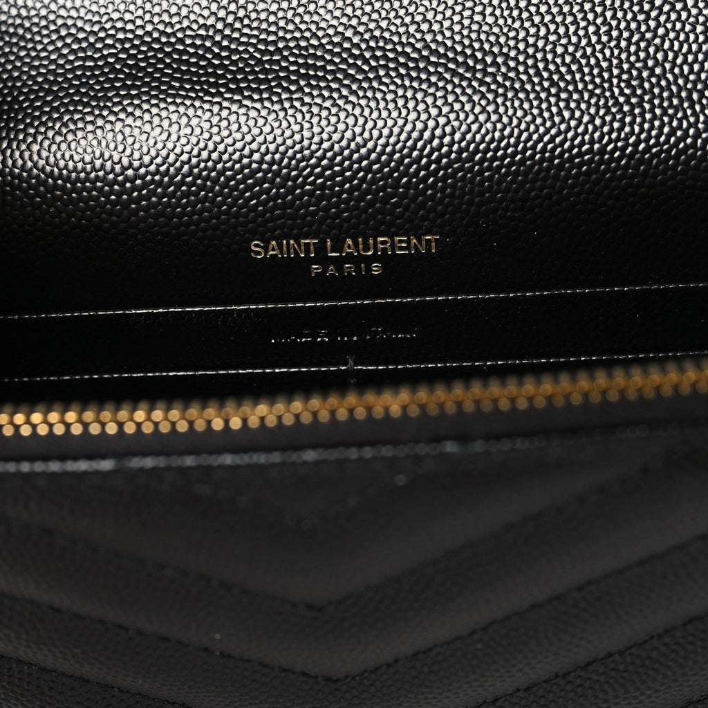 Grain De Poudre Matelasse Chevron Monogram Envelope Chain Wallet Black