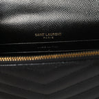 Grain De Poudre Matelasse Chevron Monogram Envelope Chain Wallet Black
