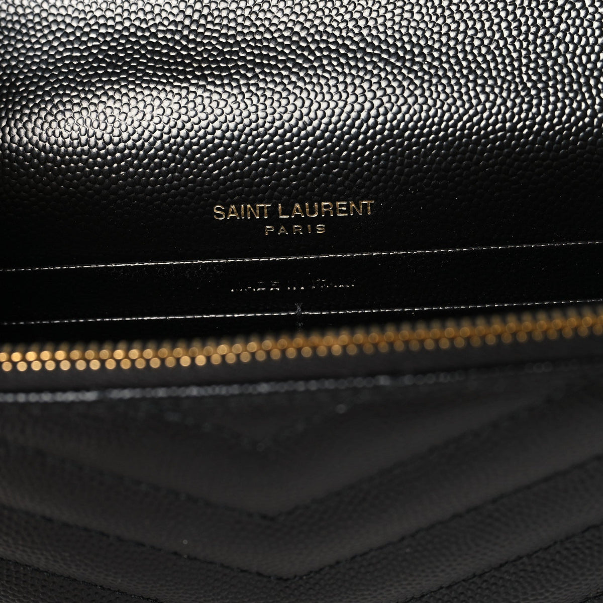 Grain De Poudre Matelasse Chevron Monogram Envelope Chain Wallet Black