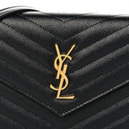 Grain De Poudre Matelasse Chevron Monogram Envelope Chain Wallet Black