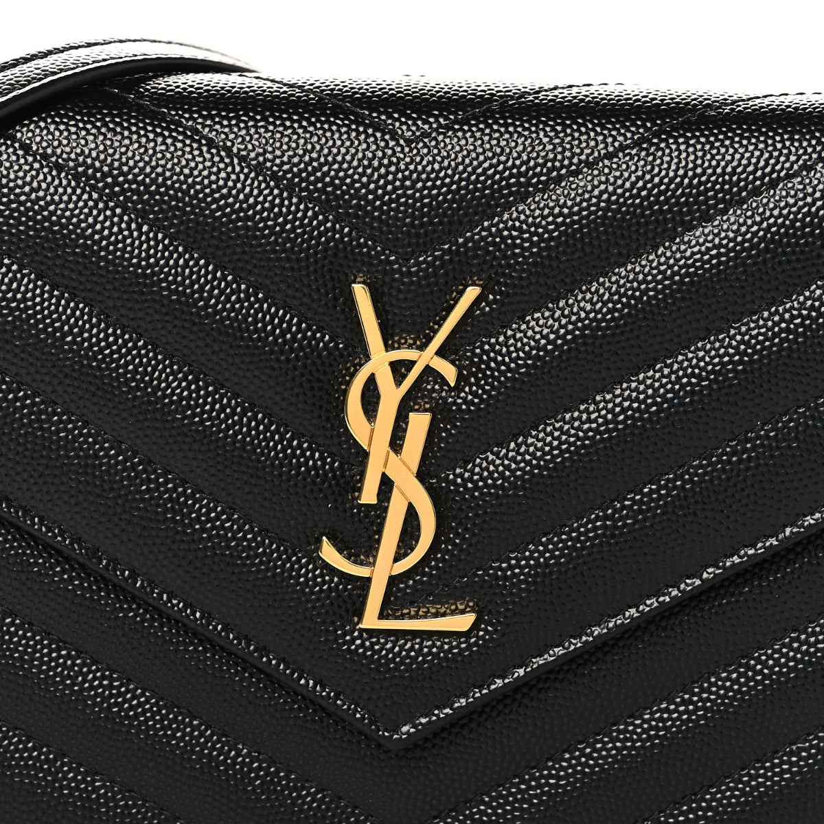 Grain De Poudre Matelasse Chevron Monogram Envelope Chain Wallet Black